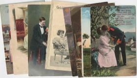 CARD-B01n德国荷兰等 1900-1950s 实寄明信片8枚 青年男女情侣情人 DD
