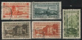 GR04德国邮票 萨尔地区 1935年  加盖萨尔公投 5枚信销 DD
