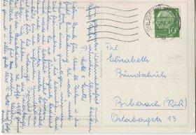 C03德国邮票 西德 1957年 实寄明信片 圣诞节绘 CARD-H556 DD