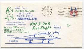 美国邮票 1974年 第10代升力体飞行器X-24飞行测试 飞行员签名纪念封FDC-G-27  DD