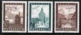 奥地利邮票 1947年 航空邮票 风光建筑飞机 雕刻版 3枚新 DD