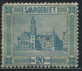 GR03德国邮票 萨尔地区 1922年 风光建筑 1枚新局部脱胶 DD
