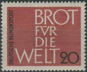 德国邮票 西德 1962年 圣诞附捐 给世界以面包 1全新BRD03 DD