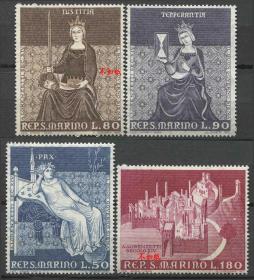stamp-A08圣马力诺邮票 1969年 洛伦莱蒂名画锡耶纳和平公正女神 雕刻版 4全新 DD