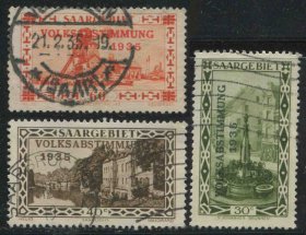 GR04德国邮票 萨尔地区 1935年  加盖萨尔公投 3枚信销戳随机 DD