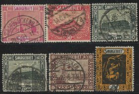 GR04德国邮票 萨尔地区 1922年 萨尔风光建筑 6枚信销1打孔  DD