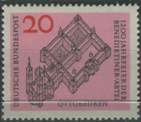 德国邮票 西德 1964年 奥托博伊伦祈福大教堂1200周年 雕刻版 1全新BRD04 DD