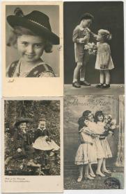 CARD-D02m德国法国 1900-1940s 实寄明信片格式照片4枚 儿童女孩 DD