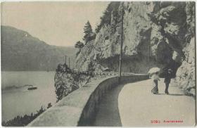 C09早期空白明信片 瑞士卢塞恩湖畔观景道公路CARD