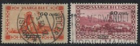 GR04德国邮票 萨尔地区 1934年  建筑 遗产 加盖改值 2枚信销 DD