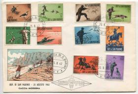 FDC-E08圣马力诺邮票 1962年 现代狩猎技术  10全首日封 DD