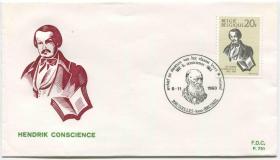 比利时邮票 1983年 诗人亨德里克·康西安斯逝世100周年 1全首日封FDC-I-13