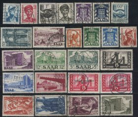 GR04德国邮票 萨尔地区 1948-1955年 重新建设 雕刻版 25枚信销 DD