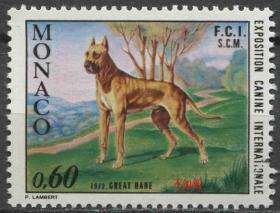 摩纳哥邮票 1972年 蒙特卡洛国际犬展 1全新右下裂口MON07 DD