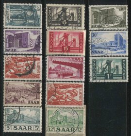 GR04德国邮票 萨尔地区 1948-1955年 重新建设 雕刻版 13枚信销 DD