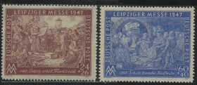 德国邮票 1947年 莱比锡春季博览会 雕刻版 2全新 蓝色背贴棕色轻折印zone01 DD