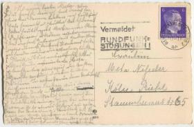 CARD-F01z德国邮票 1942年实寄明信片/照片 溪边树林风光 贴希特勒