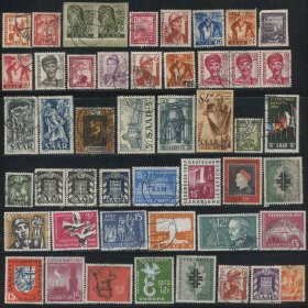 X001德国邮票 萨尔地区 1940-1950年 信销邮票48枚 DD