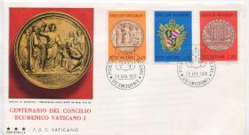 FDC-I07梵蒂冈邮票 1970年 首届教廷会议百年 教皇庇护九世纹章 3全首日封 DD