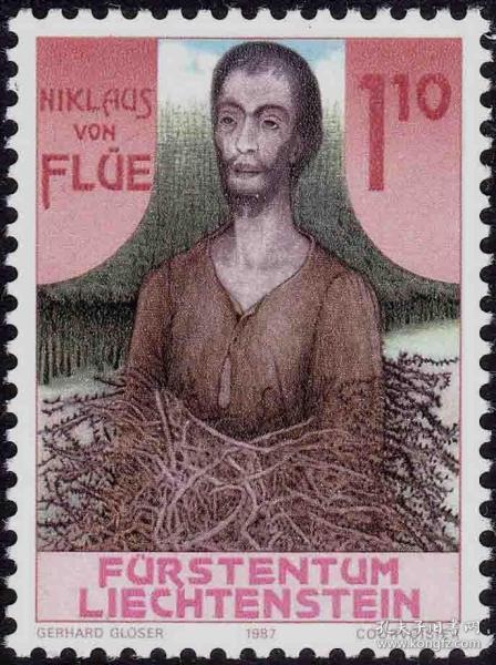 stamp09列支敦士登邮票 1987年 被册封为圣人的尼古拉斯在荆棘丛中 1全 DD