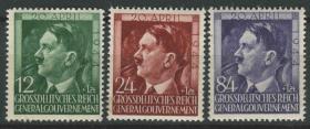 reich01德国 德占波兰邮票 1944年 元首 希特勒像 3全新
