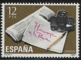 stamp-A17西班牙邮票 1981年 新闻界报纸相机笔本 1全新 DD