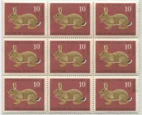 stamp德国邮票 西德 1967年 森林小动物 鼠 1枚9连 DD