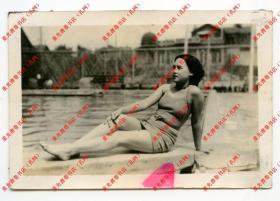 民国 1930年代 女明星 陈燕燕 泳池边泳装照