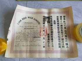 1958年华侨联合中学毕业证