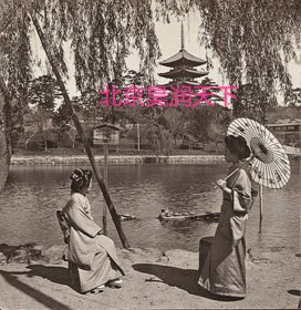 日本奈良湖对岸的古塔 1906年