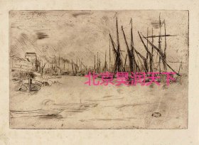 版画：伦敦泰晤士河码头上的划艇和帆船 1876年 詹姆斯·麦克尼尔·惠斯勒作 1834-1903 年