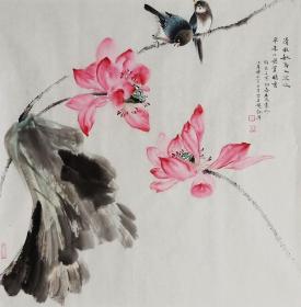 【全网独家授权代理】霍春阳弟子、著名画家邓玉成作品：荷花图5