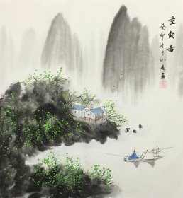 【保真销售】当代实力派青年画家孟小琥作品：垂钓图