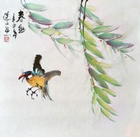 【保真】知名画家吴运文花鸟小品：春趣