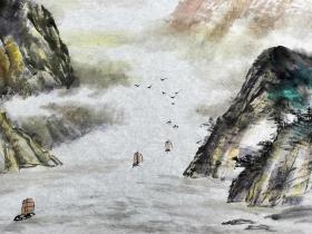 【保真】自由画家陈亮大幅山水：溪山帆影