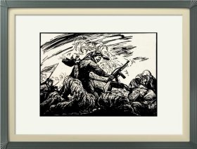 林军1952年木刻版画《肖国宝舍身堵机枪》