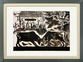 龙圣明 1981年石版画《鬦牛》