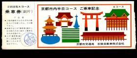 ［2021.2a］日本京都市交通局京坂自动车株式会社昭和45年（1970.09.10）京都市内半日票乘车纪念票/单面印，16.5X6厘米。