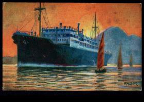 ［2016.11］约上世纪20-40年代意大利明信片（油画版）/地中海至澳大利亚特快“维米纳尔”号豪华邮轮，14X9厘米。