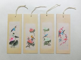 50年代手绘花鸟画书签4枚