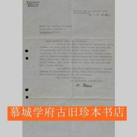 德国著名探险家费通起（1877-1975）亲笔签名书信一封 WILHELM FILCHNER：Ms. Brief mit e. U. Dat. Zürich, 19. 1. 1953. Fol. Eine Seite. (118) - An Dr. Günther Klüsmann