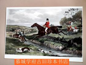 英国1883年手工上色铜版画《行猎图》ENGLISH HUNT SCENE 