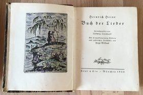 【皮装】烫金封名/书顶鎏金/手工上色插图版（10幅）/海涅《诗歌集》 Heinrich Heine: Buch der Lieder. Mit 10 handholorierten Bildern und zahlreichen Zierstücken von Hugo Wilkens