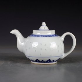 景德镇老厂货瓷器/青花玲珑茶壶