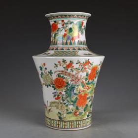 景德镇567老厂瓷器 50-60年代古彩全手工彩绘凤凰牡丹赏瓶 古玩收藏
