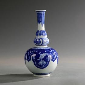 景德镇时期老厂货瓷器/青花手绘葫芦瓶 古董古玩