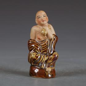 景德镇567老厂货瓷器/70年代高温釉雕塑摆件--罗汉  古董收藏
