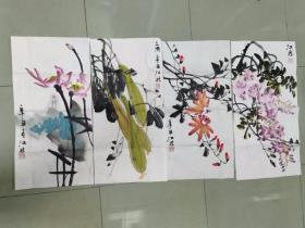 【保真 特惠】中美协会员 中国国画研究院人物创作室主任 尹江林 写意四条屏
