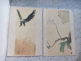 《徐悲鸿彩墨画 美术画片》（散页3张 ）牧童、飞鹰、铁锚兰