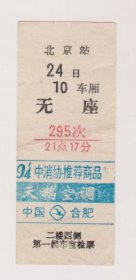 94年北京站295次列车广告火车票